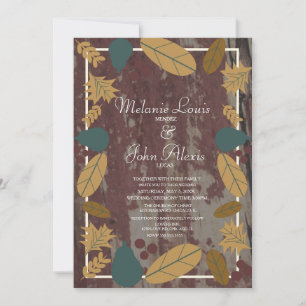 Invitation Mariage Automne Feuilles Vertes Rustique