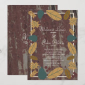 Invitation Mariage Automne Feuilles Vertes Rustique (Devant / Derrière)