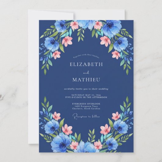Invitation Mariage aux Anémones de Cobalt (Devant)