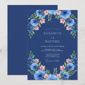 Invitation Mariage aux Anémones de Cobalt (Devant / Derrière)
