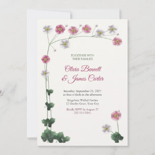 Invitation Mariage aux Anémones Japonaises Roses et Blanches