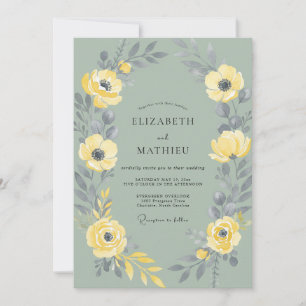 Invitation Mariage aux Anémones Jaunes sur Ardoise