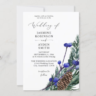 Invitation Mariage aux Baies Bleues d'Hiver et au Feuillage d