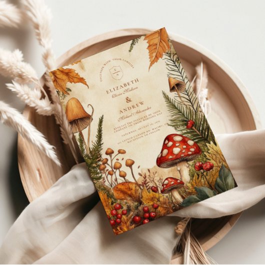 Invitation Mariage aux Champignons Forestiers Rétro