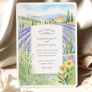 Invitation Mariage aux champs de lavande de Provence à l'aqua
