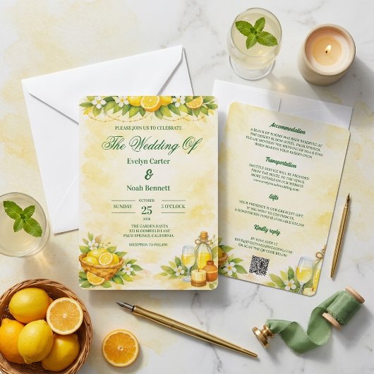 Invitation Mariage aux Citrons Aquarelle Fruité