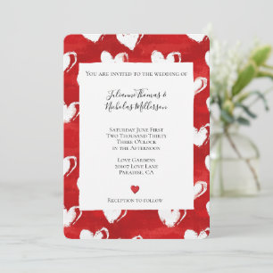 Invitation Mariage aux coeurs rouges et blancs romantiques