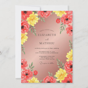 Invitation Mariage aux Coquelicots Jaune Terracotta
