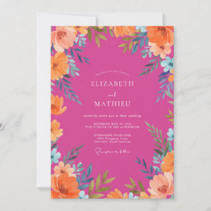 Invitation Mariage aux Coquelicots Orange Magenta