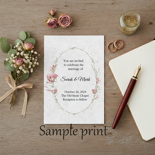 Invitation Mariage aux coquelicots roses budget blanc