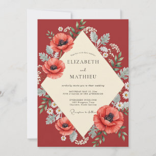 Invitation Mariage aux Coquelicots Rouge Brique