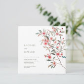 Invitation Mariage aux feuillages d'eucalyptus et fleurs rose (Debout devant)
