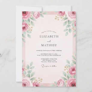 Invitation Mariage aux Feuillages Peints de Mauve Rosé