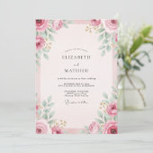 Invitation Mariage aux Feuillages Peints de Mauve Rosé (Debout devant)