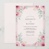 Invitation Mariage aux Feuillages Peints de Mauve Rosé (Devant / Derrière)