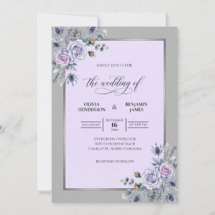 Invitation Mariage aux Feuillages Peints en Lavande Atténuée