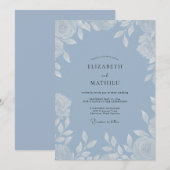 Invitation Mariage aux Feuilles Blanches de Bleuet (Devant / Derrière)