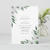 Invitation Mariage aux Feuilles Blanches Émeraude (Debout devant)