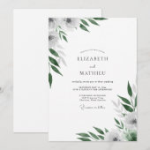 Invitation Mariage aux Feuilles Blanches Émeraude (Devant / Derrière)