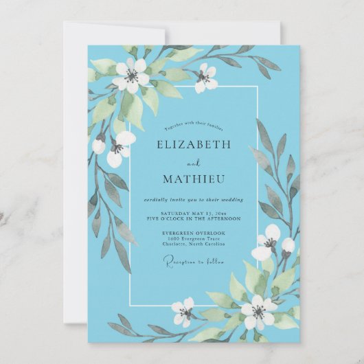 Invitation Mariage aux Feuilles Blanches et Fines (Devant)