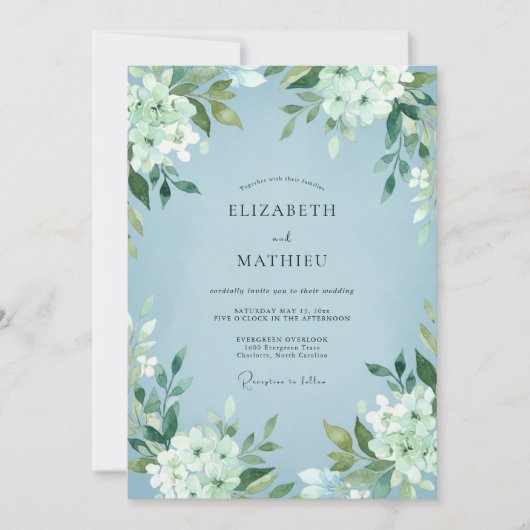Invitation Mariage aux Feuilles Blanches et Glacées (Devant)