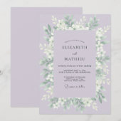 Invitation Mariage aux Feuilles Blanches et Lilas (Devant / Derrière)
