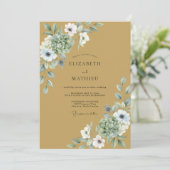 Invitation Mariage aux feuilles blanches et moutarde (Debout devant)