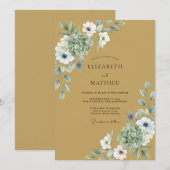 Invitation Mariage aux feuilles blanches et moutarde (Devant / Derrière)