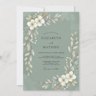 Invitation Mariage aux feuilles blanches et olive
