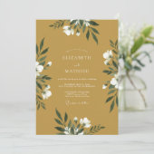 Invitation Mariage aux Feuilles Blanches Ocres (Debout devant)
