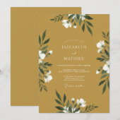 Invitation Mariage aux Feuilles Blanches Ocres (Devant / Derrière)