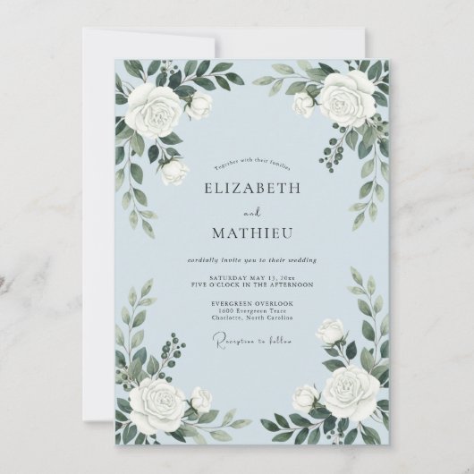 Invitation Mariage aux Feuilles Blanches Poudrées (Devant)