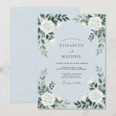 Invitation Mariage aux Feuilles Blanches Poudrées (Devant / Derrière)