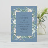 Invitation Mariage aux Feuilles Blanches sur Fond Ardoise (Debout devant)