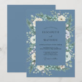 Invitation Mariage aux Feuilles Blanches sur Fond Ardoise (Devant / Derrière)