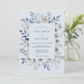 Invitation Mariage aux Feuilles Bleu Acier (Debout devant)
