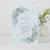 Invitation Mariage aux Feuilles Bleu Poudre (Debout devant)
