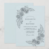 Invitation Mariage aux Feuilles Bleu Poudre (Devant / Derrière)