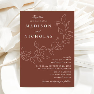 Invitation Mariage aux Feuilles Brunes en Cascade
