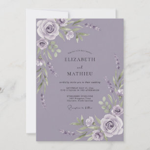 Invitation Mariage aux feuilles d'améthyste poussiéreuses