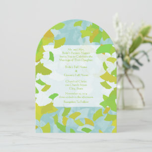 Invitation Mariage aux feuilles d'arbre de Ginkgo dorées et v