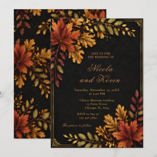Invitation Mariage aux Feuilles d'Automne (Devant / Derrière)