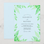 Invitation Mariage aux Feuilles de Bleu Pâle (Devant / Derrière)