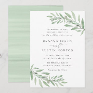 Invitation Mariage aux feuilles de branche d'olive aquarelle