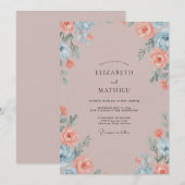 Invitation Mariage aux Feuilles de Cendre Corail (Devant / Derrière)