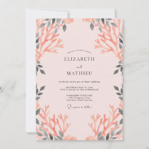 Invitation Mariage aux feuilles de charbon de corail