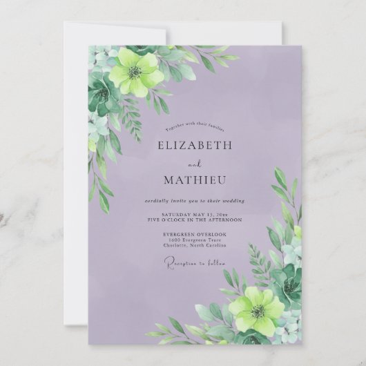 Invitation Mariage aux Feuilles de Chartreuse Violette (Devant)