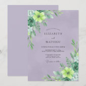 Invitation Mariage aux Feuilles de Chartreuse Violette (Devant / Derrière)