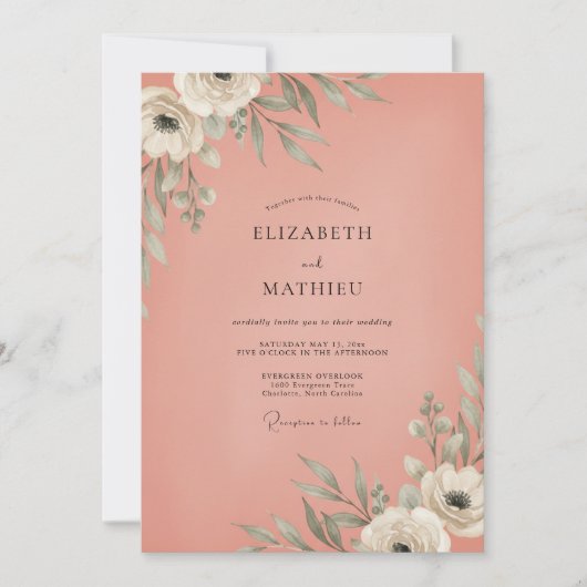 Invitation Mariage aux Feuilles de Corail Atténué (Devant)