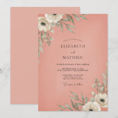 Invitation Mariage aux Feuilles de Corail Atténué (Devant / Derrière)